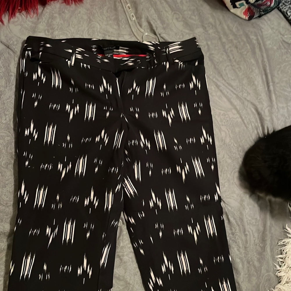White black pants with white brushstrokes excellent for concerts.